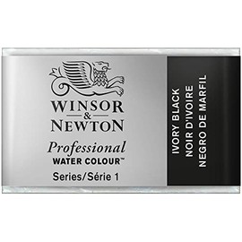 Winsor & Newton 0100331 Professional Aquarellfarbe, lebendige Wasserfarben in Künstlerqualität, hohe Farbbrillanz & Leuchtkraft, lichtecht, Archivqualität, ganzer Napf - Elfenbeinschwarz