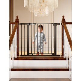 Babelio 29-43" Magnetic Baby Gate for Stairs,Doorways House,Kitchen,30" Tall Pet Barrier with Baffles,Pressure Mounted & Dual-Lock Design Safety for Kids Toddler,Auto-Close/Hold-Open,Black