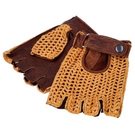 Gusti Maison Leather Gloves Cycling Gloves with Cotton Details Yellow Brown Leather