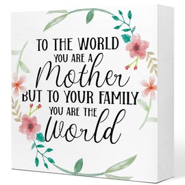 Mom Gift From Daughter Son,Mother's Day Birthday Gift for Mother,To Me You are The World Wood Plaque Sign Wood Block Sign Desk Decor Decorations Gift Idea for Mom Home Office Bedroom Shelf Table Decor