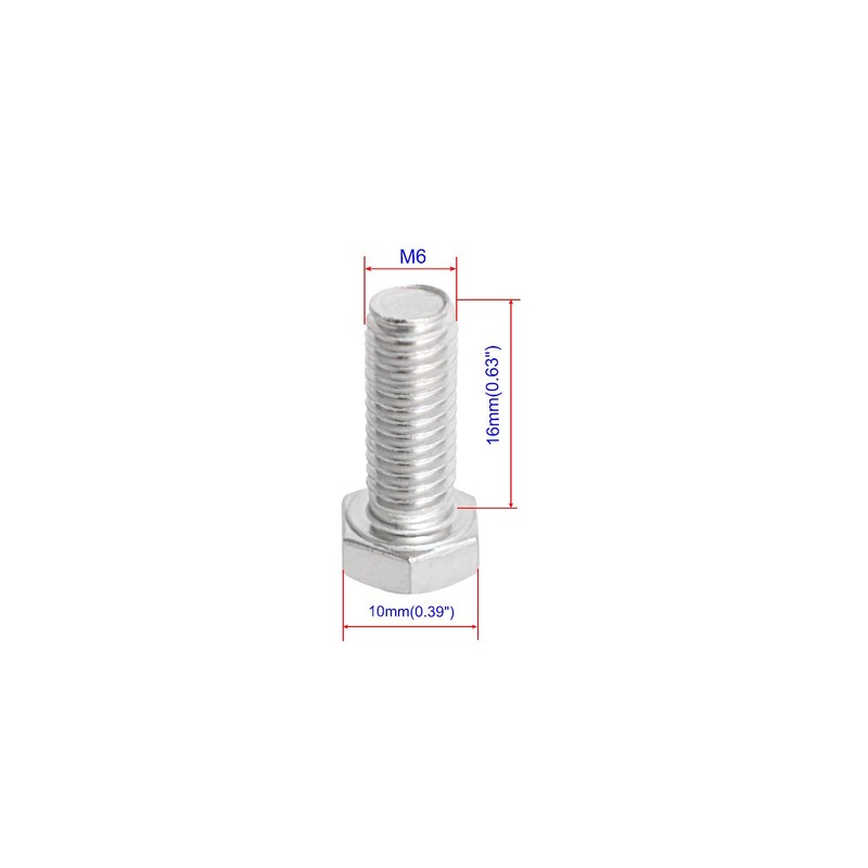 Aopin M6 x 16mm Hex Bolt Screw Grade 6.8 Stainless