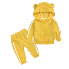Baby Boys Girls Cotton Tracksuit Sweatshirt Top + Sweatpants Zipper Coat Outfits Set, 1# Yellow, 18-24 Months