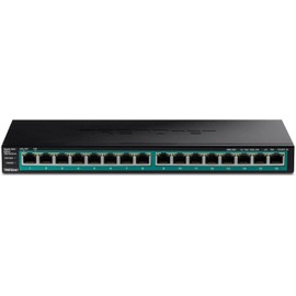 TRENDnet 16-Port Gigabit PoE+ Switch, 16 x Gigabit PoE+ Ports, Up to 30W Per Port, 1U 19” Rackmount Brackets Included, Fanless, Lifetime Protection, Black, TPE-TG161H