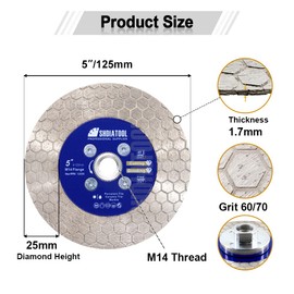SHDIATOOL Diamond Cutting and Grinding Disc for Angle Grinder with 125 mm Diameter Granite Marble Tile Natural Stones M14 Flange
