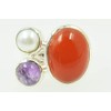 Natural Carnelian,Pearl,Amethyst Gemstone 925 Sterling Silver Bezel Setting Statement Ring
