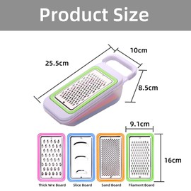 Buaak Cheese Grater with Plastic Container, 4 in 1 Cheese Grater, Fine and Coarse Metal Hand Vegetable Grater, Adjustable Cheese Shredder for Kitchen