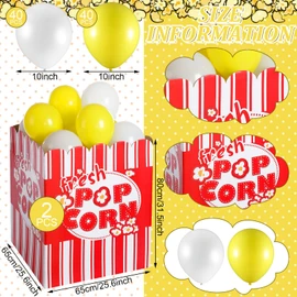 Kathfly 31.5 Inch Giant Popcorn Box with Balloons Stand up 3D Box Cardboard Stand up Giant Movie Popcorn for Movie Themed Party Carnival and Party Decorations(2 Pieces,Classic Style)