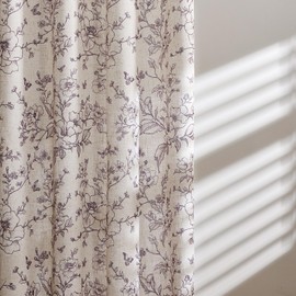 GIGIZAZA Linen Blend Floral Curtains for Living Room 84 Inch 2 Panels, Purple Flower Pattern Curtain Embroidered Semi Sheer Window Drapes Bedroom Light Filtering Elegant Farmhouse Curtains