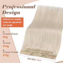 Sunny Wire Hair Extensions Real Human Hair Fish Line Human Hair Extensions Invisible Wire Extensions Platinum Blonde #60 12 Inch
