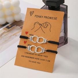 LittleFathand Handcuffs Bracelets for 2 Pinky Promise Bracelets Adjustable Handcuffs Freedom Bracelets for Women Men Friendship Jewelry Gift