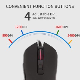 IULONEE Gaming Mouse Wired USB Silent Click with RGB Backlit Optical Type C Computer Game Mice Ergonomic with 2400 DPI 6 Programmable Buttons 4 Shooting for PC Windows Laptop Desktop Mac (Black)