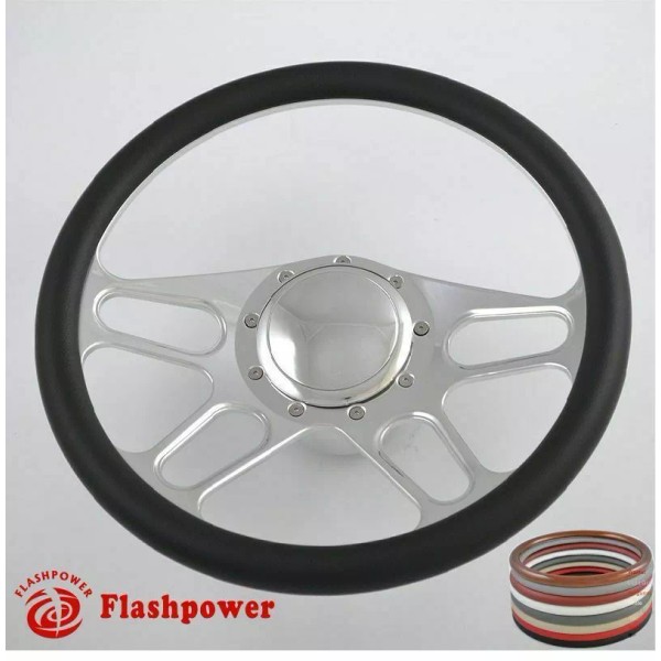 FLASHPOWER 14" Billet Aluminum 9 Hole Steering Wheel Kit w/