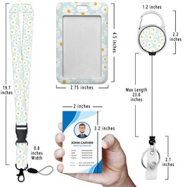 Badge Holder with Lanyard,Cute Daisy Lanyards for ID Badges, Badge Holder with Breakaway Lanyard Keychain, Card Protector for Women, Gifts for Teacher Nurse Workers