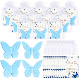 bobosufit 50 Sets Baby Shower Favors Refreshing Butterfly Soap Perfect for Guests Gifts with Organza Bags Thanks Cards Birthday Party Decoration Game Prizes（blue）