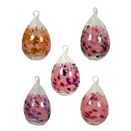 Lauschaer Glas Glass Easter Eggs with Granules, Various Sizes and Sets Mouth-Blown Hand-Shaped (5, Opal Pink with 5 Colours)