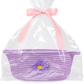 Basket for Gifts, Gift Basket Empty & Ribbon, Large Cap Basket 12x9x6