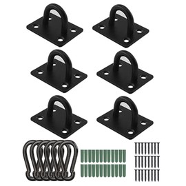 6 Pcs M6 Eye Plate Black and 6 Pcs Carabiner Clips,Stainless Steel Pad Eye Plate Hardware Ceiling Anchor plates Replacement for Hanging Plant Basket,Ring Hook,Plate Hook,D Rings Heavy Duty.