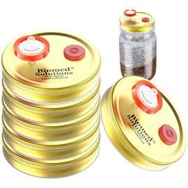 6Pcs Wide Mouth Mushroom Liquid Culture Lid Grain Spawn Cultivation Mason Jar Lid with 0.2 micron PTFE Syringe Filter & 20mm Self Healing Injection Ports For Mushroom Growing Mycology(Golden)