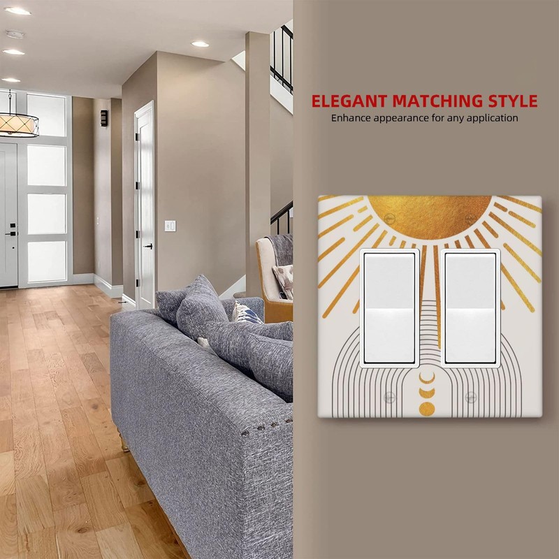Wjlksjd Boho Gold Sun Light Switch Cover Decorative 2 Gang