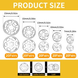 Verazquy 100 Pairs Plastic Snap Fasteners Buttons, Clear Color Plastic Fasteners Press Studs Invisible Sew-on Buttons Snap Poppers Kit, for DIY Crafts Sewing Clothes Buttons Shirt Purse Handbag