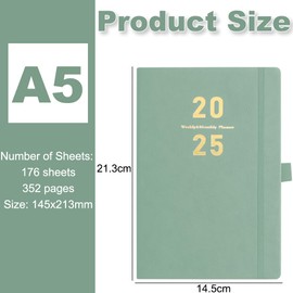 Calendar 2025 Diary A5 Planner - Weekly Planner A5 with Soft Cover, Approx. A5 (21.3 x 14.5 cm), Appointment Calendar, Book Calendar 2025 (Jan.2025-Dec.2025) (Green)