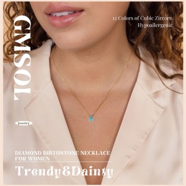GMSOL Diamond Necklaces for Women 14K Gold Plated Emerald Birthstone Necklace for Women December Zircon Dainty Gold Necklace
