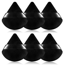 Triangle Setting Makeup Powder Puffs - Reusable Face Powder Puff Sponges for Pressed Powder Wet Dry Make Up Tool for Loose Powder or Foundation (6 Black)