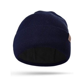 LiuSuper 100% Merino Wool Beanie for Women, Fleece Lined Winter Hat, Soft & Warm Knitted Wool Hat Navy Blue