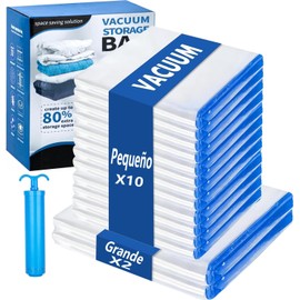 TOCOZOC 12 Piezas Bolsas de Almacenamiento al Vacío,Bolsas de Vacio con Bomba Manual,Vacuum Storage Bags,Reutilizables Bolsas de Compresión para Guardar Edredones,Cobijas, Colchas (12 Azul)