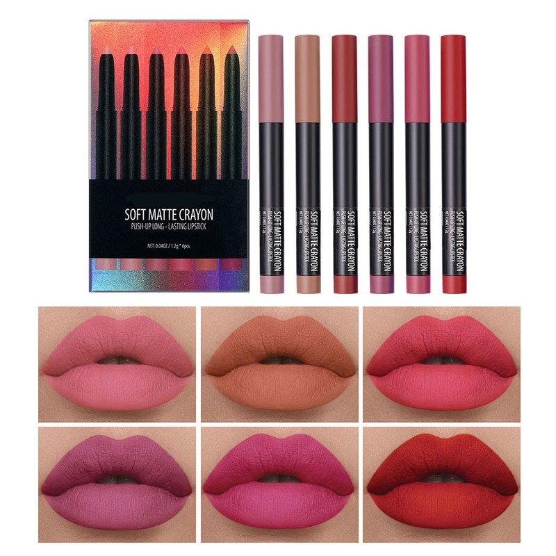 6 Pcs Matte Lipstick Set High Pigment Lip Crayon Waterproof