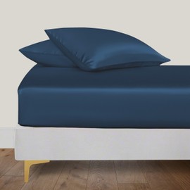 LINENWALAS Fitted Sheet Only Viscose Derived from Bamboo, Bottom Sheet for King Size Bed – 16” Deep Pocket, All Around Snug Fit – Cooling, Breathable, Soft, Hypoallergenic (Navy Blue, King)