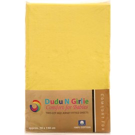Dudu N Girlie - Cot Bed Sheets 140 x 70 Fitted - Jersey Cotton Hypoallergenic Cot Bed Bedding Fully Elasticated Skirt Breathable Easy Care - (Pack of 2, Yellow)