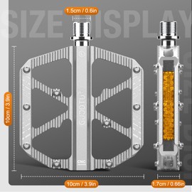 GUOOTU German Professional Bicycle Pedals, CNC Aluminium MTB Pedals, Lightweight, 3 Sealed Bearings, Non-Slip for Mountain Bike, City Bike, Road Bike, BMX, E-Bike (Silver)