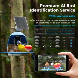 Aomeisi A6 AI Bird Feeder with 2K Solar Camera Squirrel Feeder Bird Identify Hummingbird attractant Motion Detection Two Way Audio SD Slot Gift for Bird Photography Bird Lover