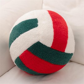 AQCQDQ Cuscino di peluche 3D, rotondo, in peluche a forma di pallavolo, per bambini, per lo sport, per la cameretta dei bambini (rosso-verde, 24 cm)