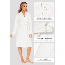ROSYLINE Bath Robes for Women Terry Cloth Bathrobe Knee Length Bath Gown Soft Kimono Robes White L