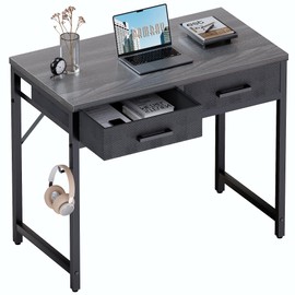 Pamray 32 Inch Small Computer Desk with 2 Drawers for Bedroom Study Writing Home Office Table for Small Spaces Grey