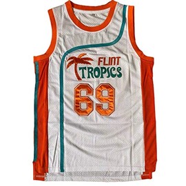 BOROLIN Men's Basketball Jersey 90s Flint Tropics # 69 Downtown Shirts (White, X-Large)