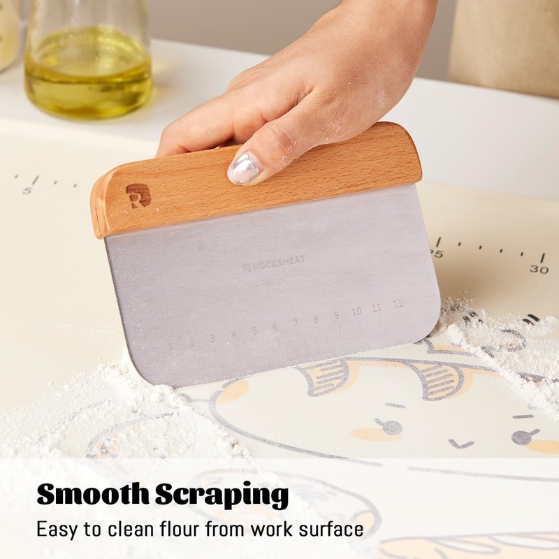 ROCKSHEAT Bench Scraper & Chopper, Stainless Steel Dough Cutter with