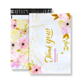 50x Poly Mailer Bag Mailing Postal Bags Gifts Shipping Wrapping Design Pattern Designer Envelope for Parcel Mail 25x33CM (10x13 Inch) - Purple Flower Thank You