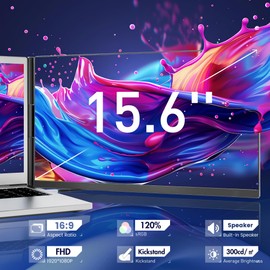 domyfan 15.6" Laptop Screen Extender, 120% sRGB FHD 1080P IPS Laptop Monitor Extender Dual Screen, Portable Monitor for Laptops 13-17" with HDMI/USB-A/Type-C Plug-Play for Windows, Mac, Android