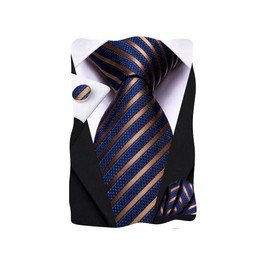 Dubulle Mens Blue Checks Striped Tie WOVEN Necktie for Men and Handkerchief Cufflinks Set Wedding Formal Business