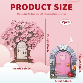 2Pcs Fairy Doors, Whimsical Miniature Fairy Doors for Garden Trees, Adorable Fairy Miniatures Garden Miniature Ornaments. Enchanted Fairy Garden Decorations, Indoor Outdoor Fairy-Themed Door