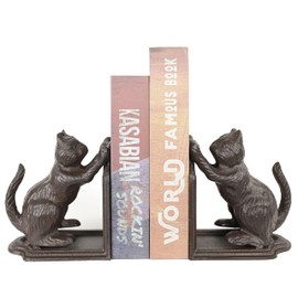 Remenna Decorative Bookend, Heavy Duty Cast Iron, Vintage Shelf Decor, Antique Brown (cat)
