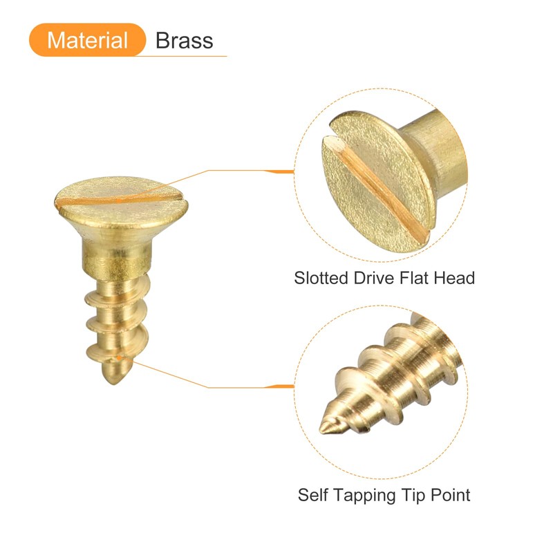 uxcell Brass Wood Screws, 20Pcs M4 x 10mm Slotted Drive