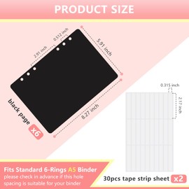 KEIFIN 6 PCS Blank Refill Sheets for Press On Nail Storage Organizer Binder A5 Plastic Insert Pages for Fake Nail Swatch Container Book Polish Color Display Holder with 60 Pcs Tape Strips (BLACK)