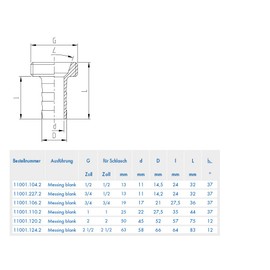 ABA Beul 11001.104.2 Threaded Hose Barb Brass