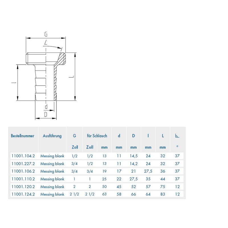 ABA Beul 11001.104.2 Threaded Hose Barb Brass