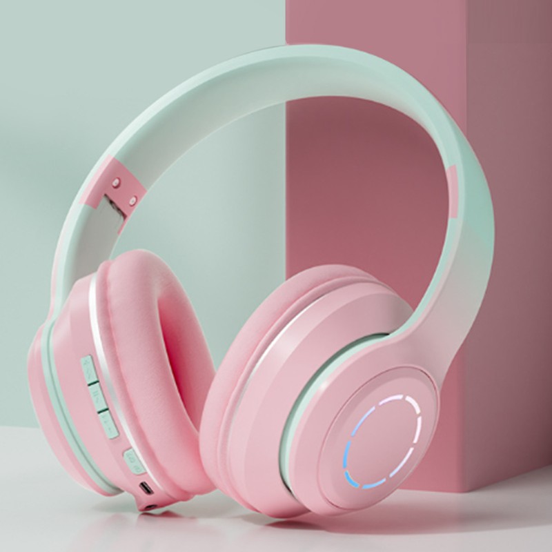 Bluetooth Headphone Heavy Bass Noise Cancelling Foldable Gradient Color Wireless