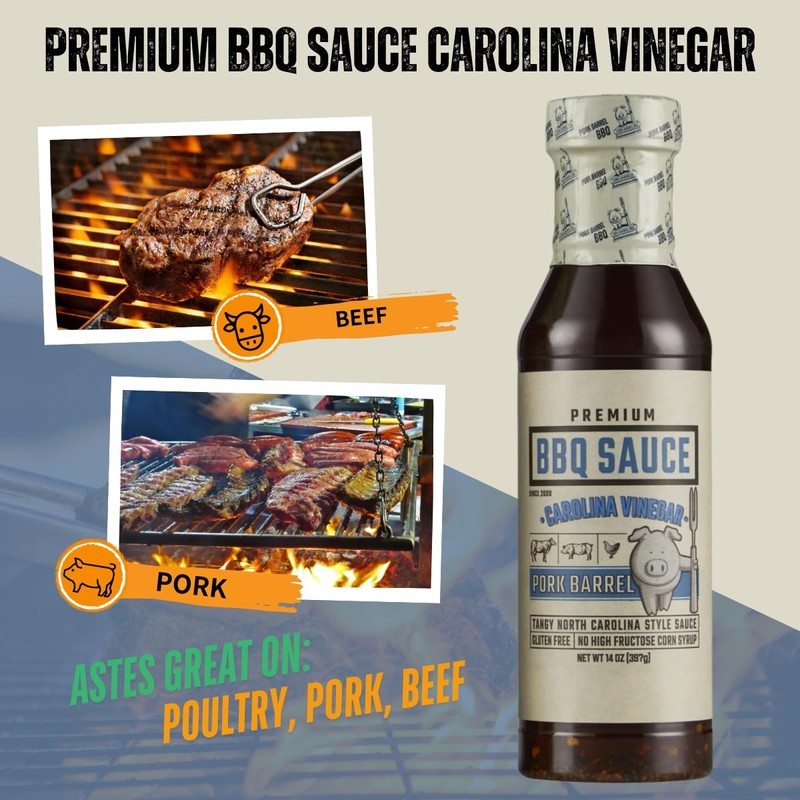 Pork Barrel Carolina Vinegar BBQ Competition Sauce, Tangy Nouth Carolina